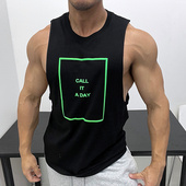 无袖 深挖纯棉显身材 体育生卷边运动背心健身运动男潮修身 T恤性感