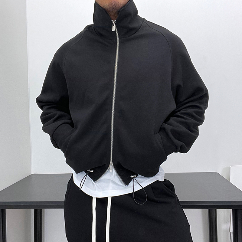 立领春秋宽松双拉链卫衣外套