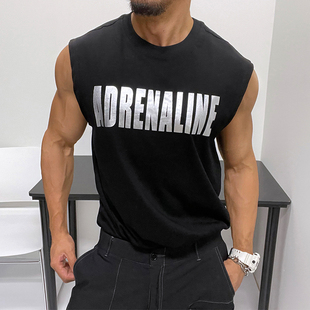 廓形时髦显瘦显身材 T恤背心 银色烫印slogen纯棉简约全棉无袖