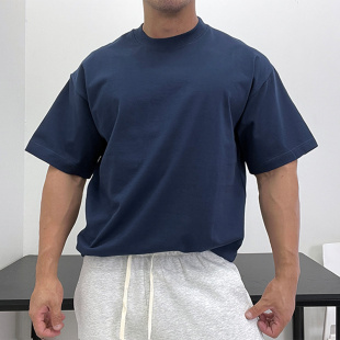 310g克重磅质感纯棉 T恤打底纯色显壮宽松潮男 小领口圆领套头短袖