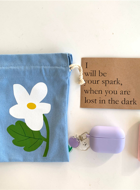 chubby baby*自制blueblue蓝色花朵小清新印花束口袋收纳袋手拿包