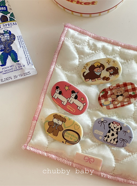chubbybaby彩色多巴胺插画风椭圆片小狗迷你小发夹少女心刘海边夹