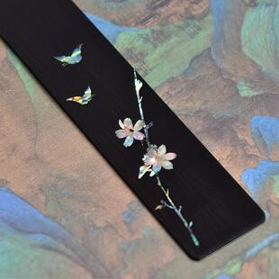 檀木书签非遗贝壳镶嵌定制刻字手工流苏平安扣文创礼品送长辈师生