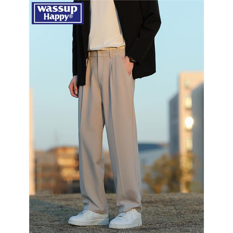 wassup happy直筒休闲裤子男款春秋夏季薄款2025新款宽松阔腿西裤