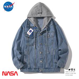 NASA联名秋季连帽牛仔外套男宽松潮流夹克青少年休闲百搭工装外套