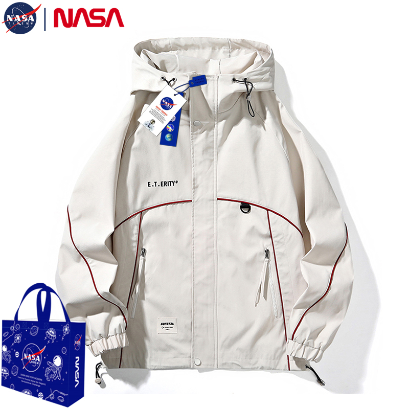 NASA旗舰店男士夹克春秋季新款防水连帽冲锋衣青少年潮牌百搭外套