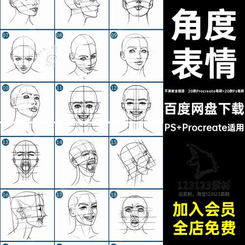 表情笔刷PS Procreate适用辅助线角度procrea