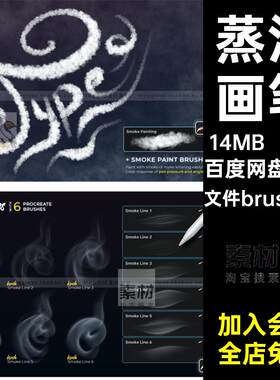 12款逼真烟雾新版笔刷文件brushset蒸汽特效ipadP