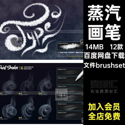 12款逼真烟雾新版笔刷文件brushset蒸汽特效ipadP