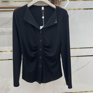 专柜正品秋季新款时尚减龄翻领修身针织T恤衫小衫女装潮