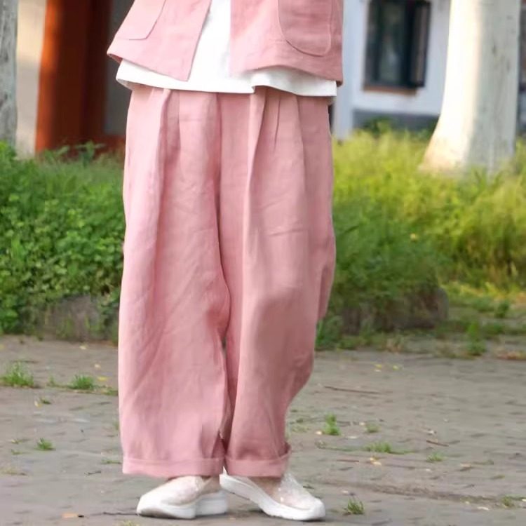 逍遥游柜中缘原创旧粉色汉麻大麻文艺休闲洒脱肥腿裤九分裤女夏,女装/女士精品,休闲裤,淘宝优惠券,粉丝福利购,淘宝优惠卷