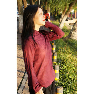 玉簪记柜中缘原创枣红色提花高支纯棉中式立领盘扣打底衫女春夏