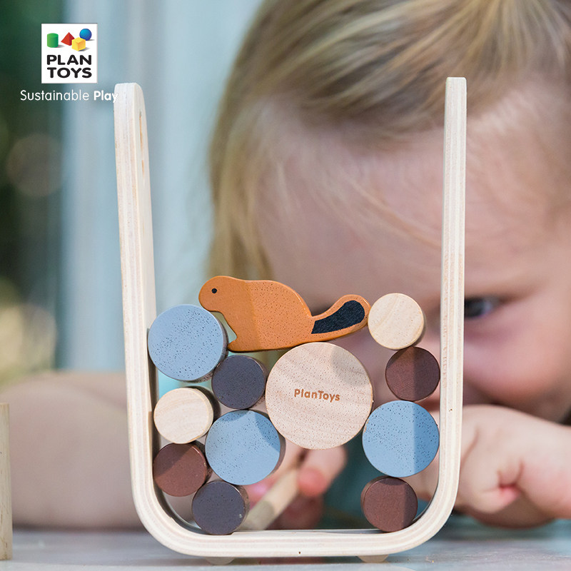 泰国plantoys松鼠海狸抽抽乐益智策略桌面儿童游戏木质玩具亲子