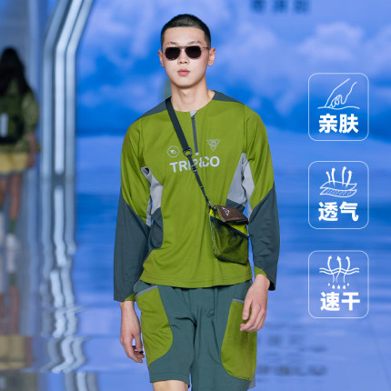 TRIP&CO户外透气速干长袖女运动凉感圆领T恤跑步健身拼色上衣