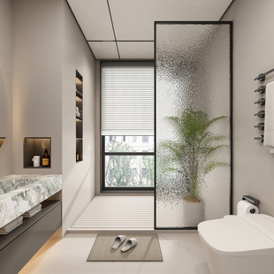 简约铝合金卫生间洗手台水波纹钢化玻璃屏风浴室挡水干湿分离隔断