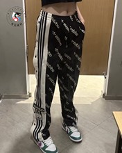 Adidas阿迪达斯裤子女三叶草2023时尚印花排扣宽松长裤正品HM4883