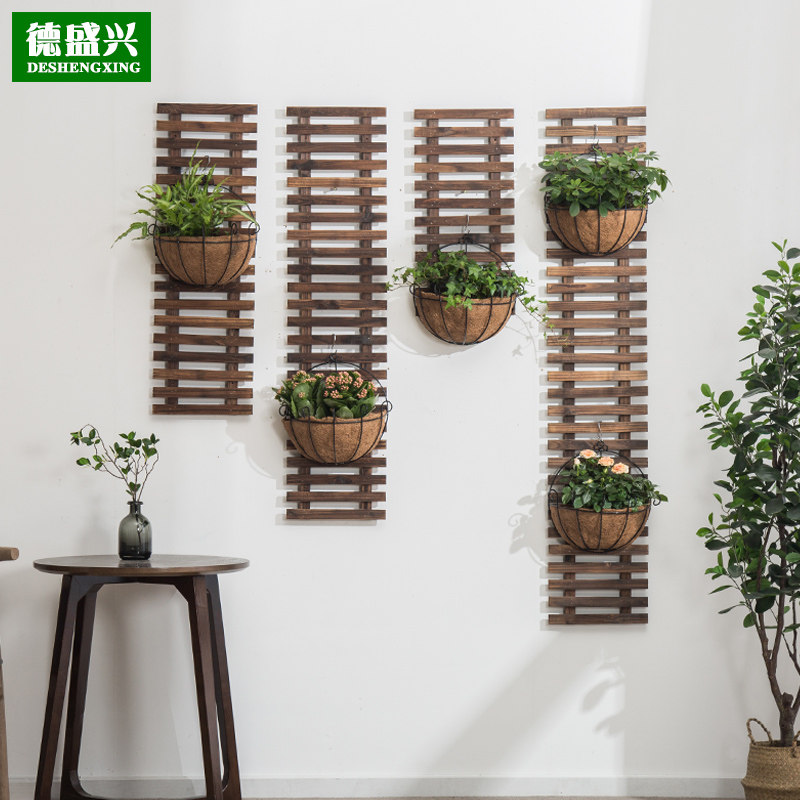 花架防腐木客厅墙上花架阳台壁挂植物架实木悬挂墙壁花盆架