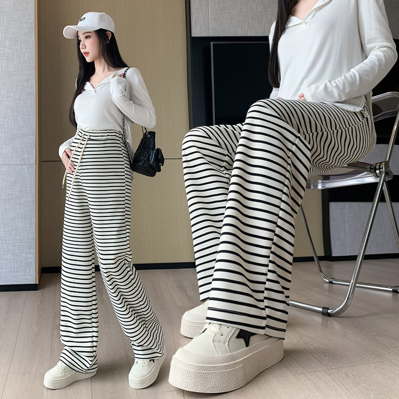 宽松阔腿条纹裤子女春秋夏季新款薄款休闲裤加长高个子宽松拖地裤