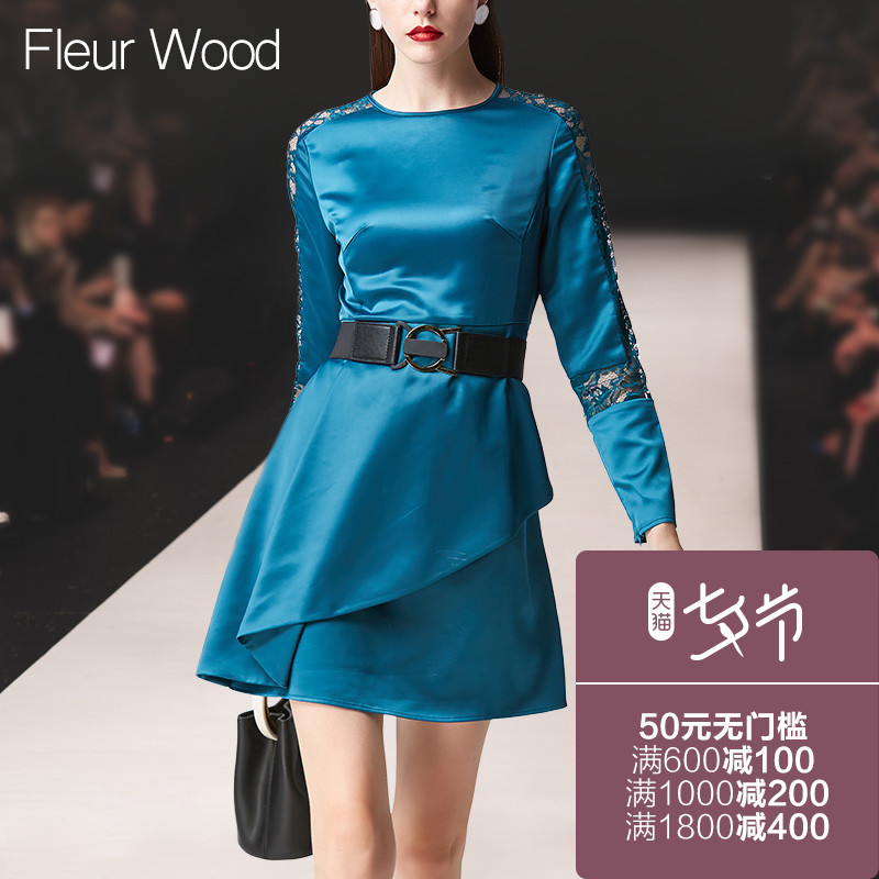 FLEUR WOOD2017ÇﶬпîÅ®×°Å·ÃÀÆøÖÊÐÞÉíÏÔÊÝÆ´½ÓÀÙË¿³¤ÐäÁ¬ÒÂȹ