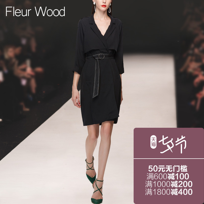FLEUR WOOD2017Ç^пîÅ®×°Å·ÃÀÐÞÉíÎ÷×°ÁìÆß·ÖÐäÖг¤¿î·çÒÂÍâÌ×