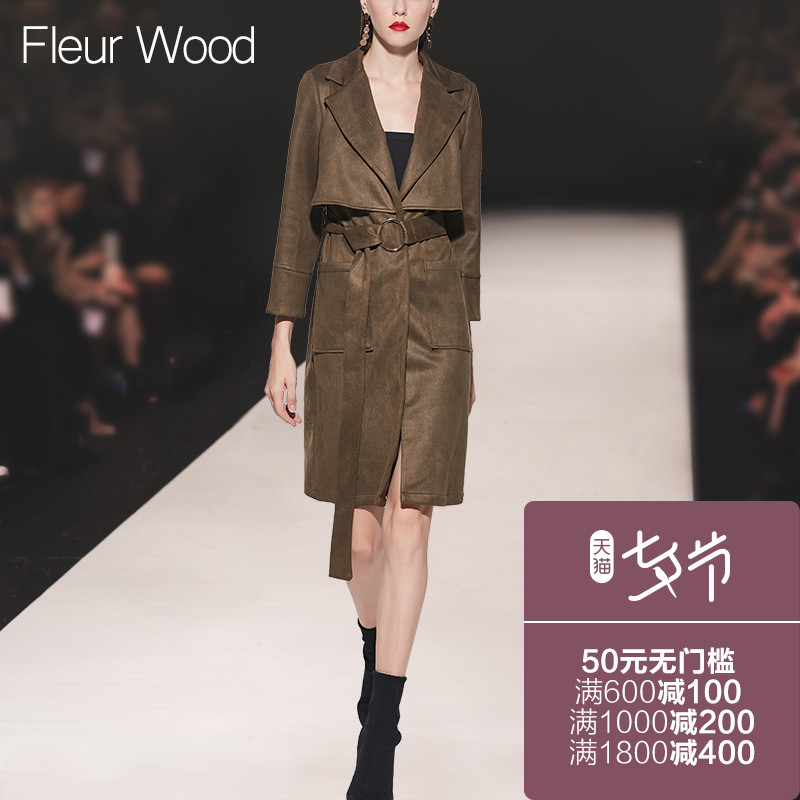 FLEUR WOODÇ^пîÅ®×°Å·ÃÀÆøÖÊÐÞÉí´ó·Áì¾Å·ÖÐäÖг¤¿î·çÒÂÍâÌ×