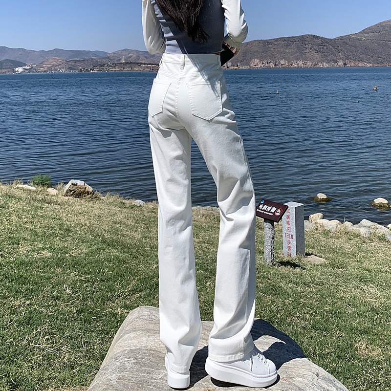 白色窄版直筒牛仔裤女春夏装2025年新款阔腿小个子高腰显瘦烟管裤