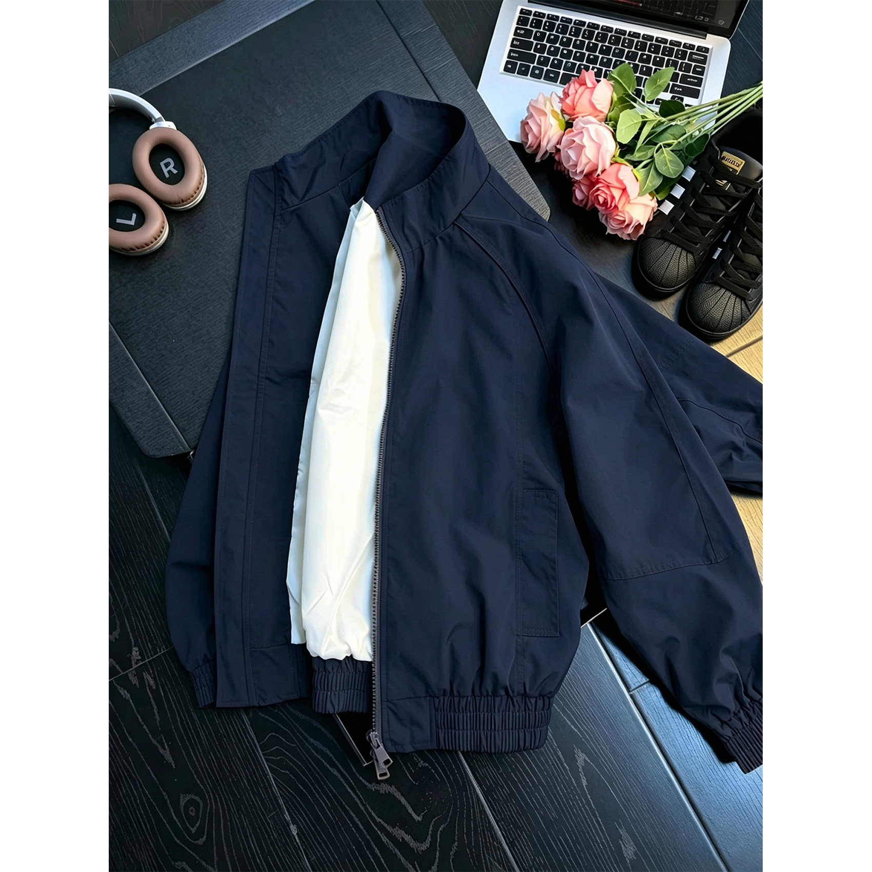 藏青色立领飞行夹克男秋美式三防短款棒球服cleanfit正肩工装外套