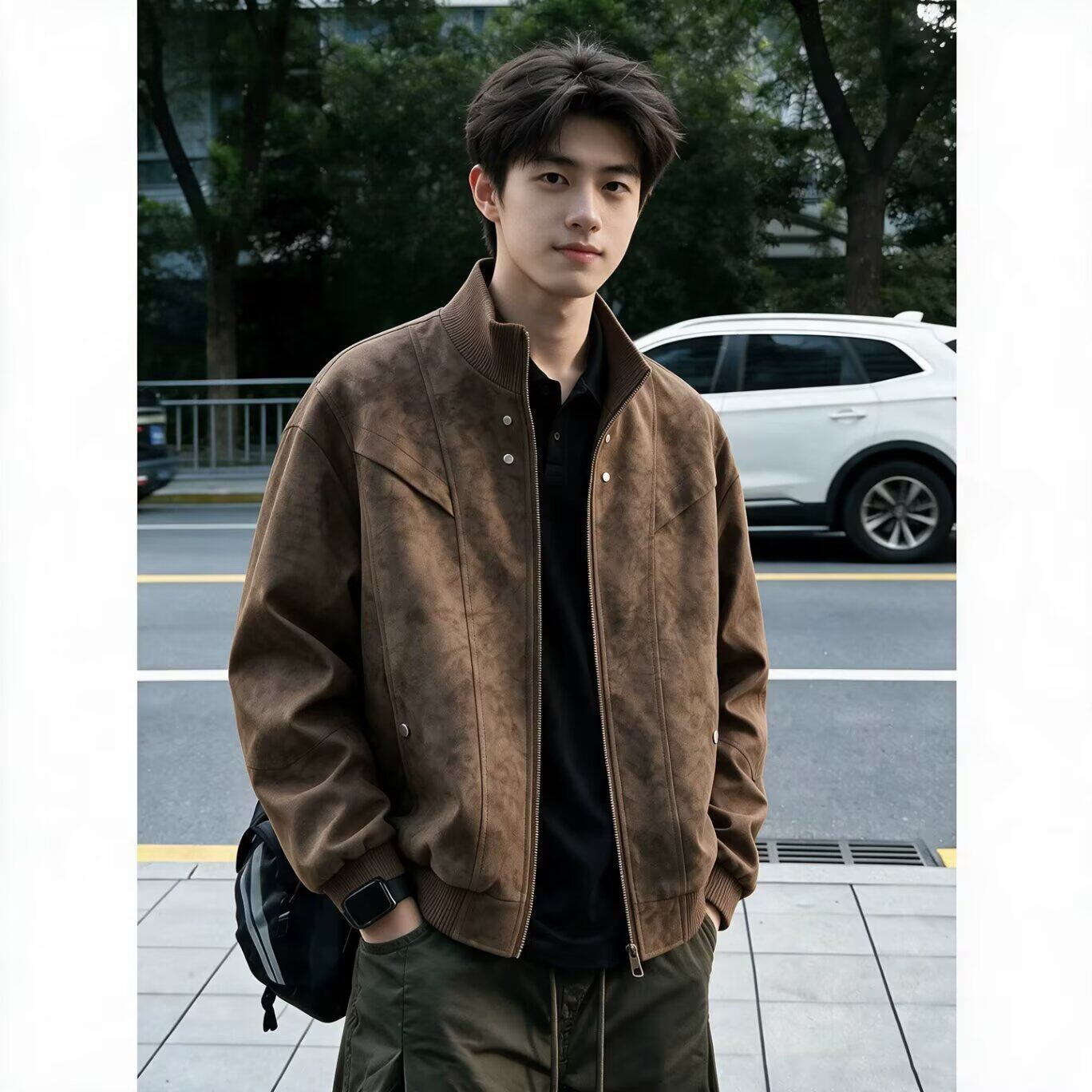 cleanfit皮衣立领飞行夹克男2026秋季潮牌机车风外套底特律棒球服