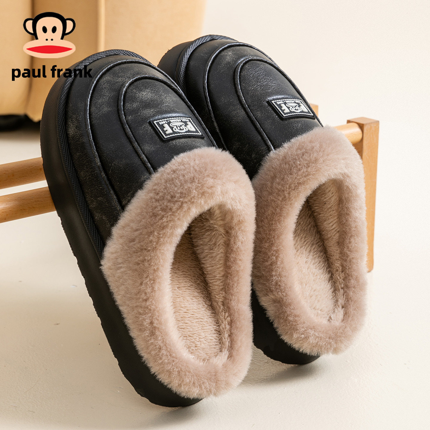 大嘴猴保暖毛绒防水外穿女棉拖鞋