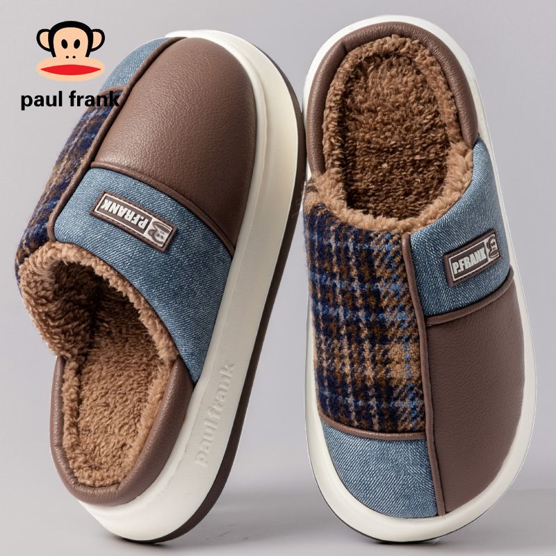 双11大嘴猴棉拖鞋男士居家室内厚底耐磨毛绒保暖外穿拼色情侣女冬