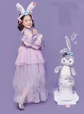 星黛露紫色长袖生日裙子法式洋气公主裙灯笼袖纱裙秋冬加绒礼服裙