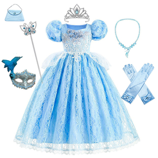 灰姑娘公主裙Cinderella女童六一舞会蓬蓬连衣裙辛德瑞拉蕾丝礼服