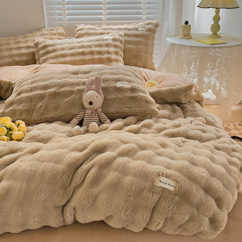 秋冬季獭兔绒四件套加厚纯色被套牛奶绒法兰绒保暖床单珊瑚绒床上,床上用品,床品套件/四件套/多件套,淘宝优惠券,粉丝福利购,淘宝优惠卷