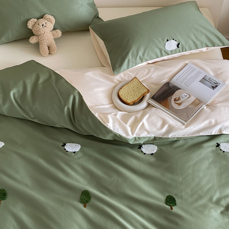 高档卡通100支长绒棉四件套纯棉全棉简约小绵羊被套床单床上用品