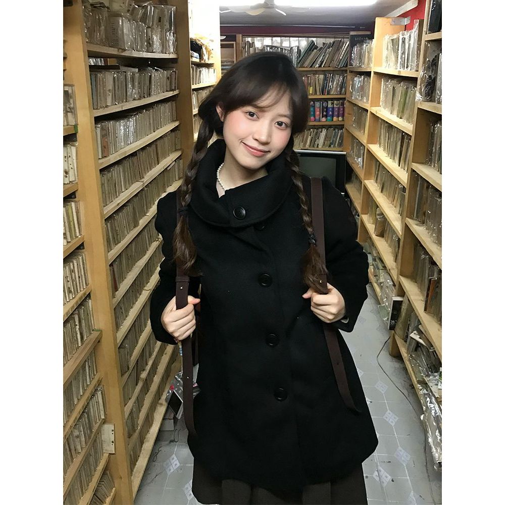 昭和回忆录 大翻领毛呢大衣修身显瘦立领穿搭外套秋冬季新款女