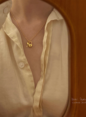 同心锁纯银镀金项链女