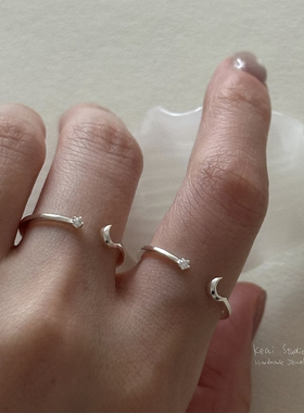 星月开口戒指S925纯银女小众设计