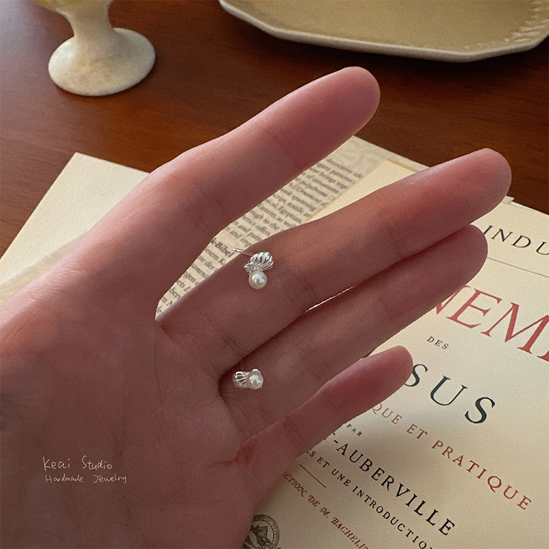 KEAI999纯银贝壳珍珠mini耳钉女
