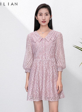 阿依莲a.yilian复古V领连衣裙