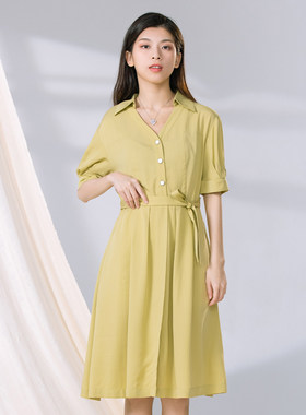 阿依莲a.yilian简约V领连衣裙