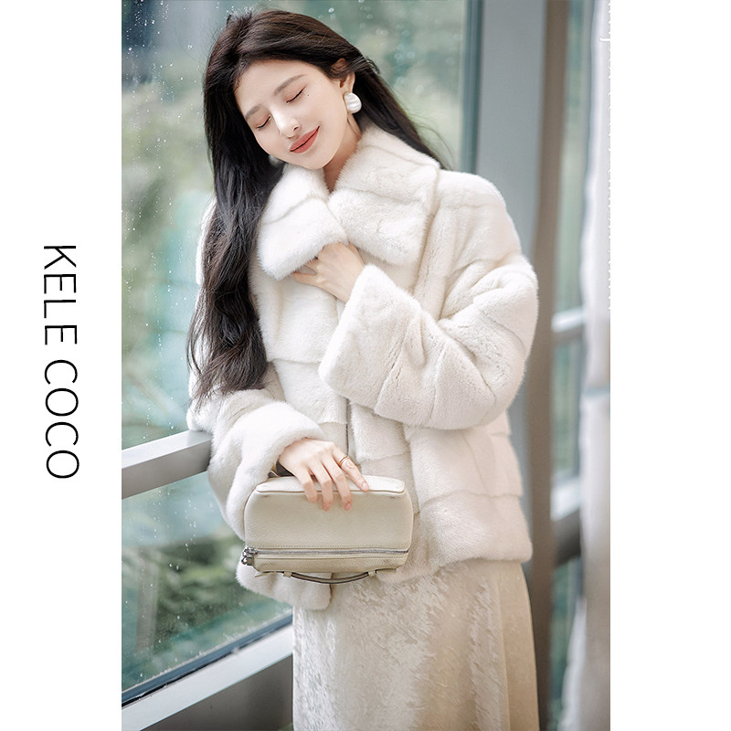 KELECOCO钻石重工对条皮草外套