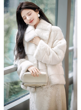 KELE COCO 钻石欧貂绒横排重工对条皮草外套