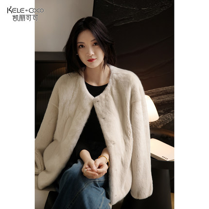 KELE COCO 圆领米兰欧貂绒皮草大衣