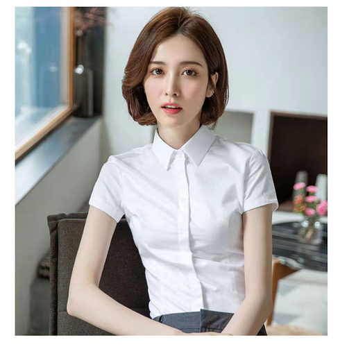 职业修身方领短袖白色