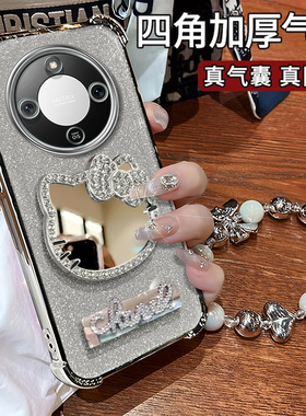 适用荣耀X70i水钻猫手机壳X60GT全包x50iplus四角防摔x40气囊x30支架x20se女x10新款honor专用+保护套ins风