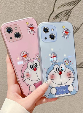 适用于17air苹果15新款16E手机壳iPhone14Plus玻璃13mini创意12卡通11ProMAX动漫多啦A梦全包6防摔套7金属漆8
