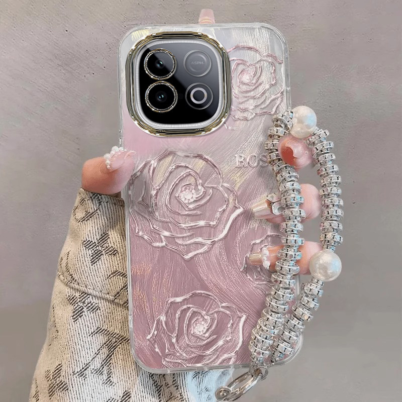 适用粉色玫瑰IQOOZ10turbo手机壳z9turbo+夏日z8x夏天z7小清新z6渐变z5羽纱新款女带镜头膜防摔保护套专用