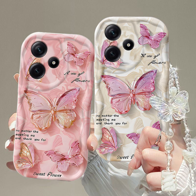 适用英文蝴蝶红米note14pro+手机壳13硅胶12turbo轻奢少女心11T保护套10防摔redmi爆款全包12R奢华专用高级感