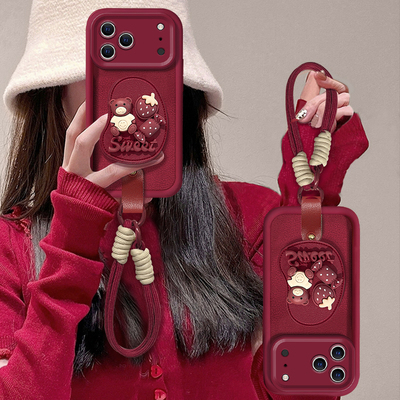 适用苹果系列小熊草莓手机壳