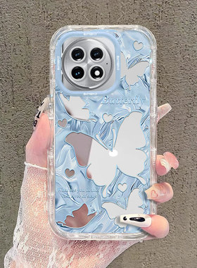 适用蓝色蝴蝶一加13手机壳ACE5镜面ACE3PRO泡芙ACE2新款高级感时尚女款少女心全包防摔保护套轻奢风时尚外